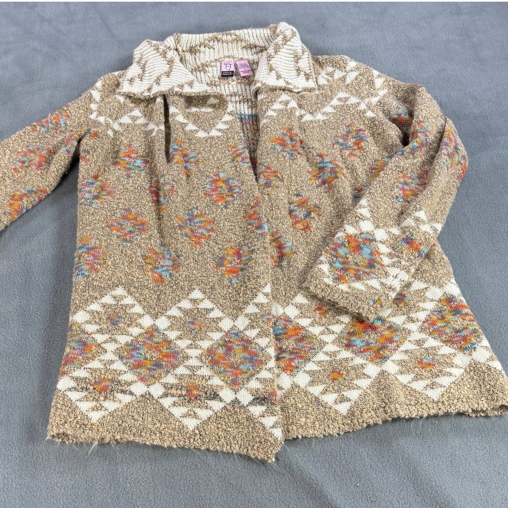 Love On A Hanger Womens Southwestern Open Front Cardigan Multicolor Tan Small